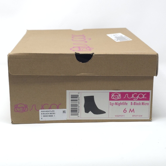 Sugar Nightlife Black Suede Square Toe Zip Ankle Boots Size 6M - Picture 11 of 11